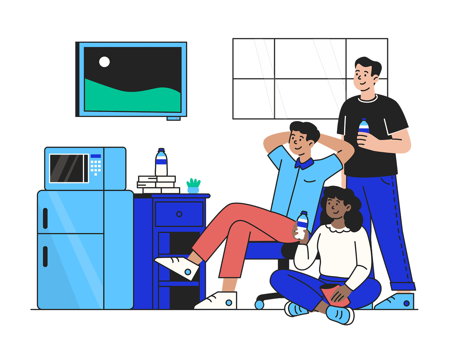 Students relaxing in a residence hall room